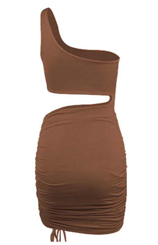 One-Shoulder Mini Dress with Cut-Out and Lace-Up Design