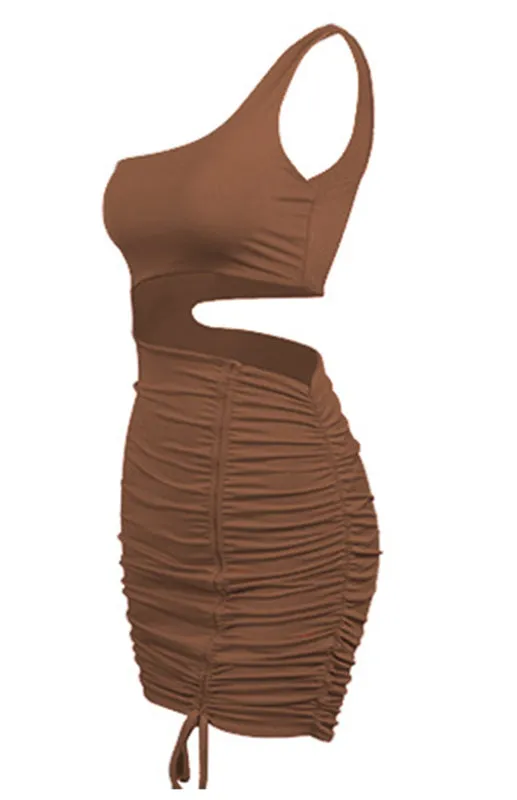 One-Shoulder Mini Dress with Cut-Out and Lace-Up Design