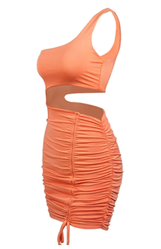 One-Shoulder Mini Dress with Cut-Out and Lace-Up Design