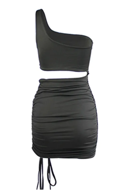 One-Shoulder Mini Dress with Cut-Out and Lace-Up Design