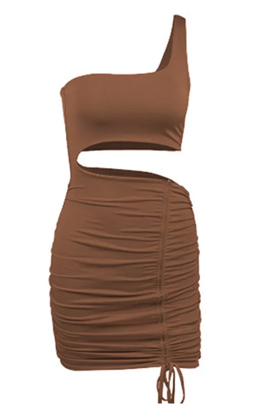 One-Shoulder Mini Dress with Cut-Out and Lace-Up Design