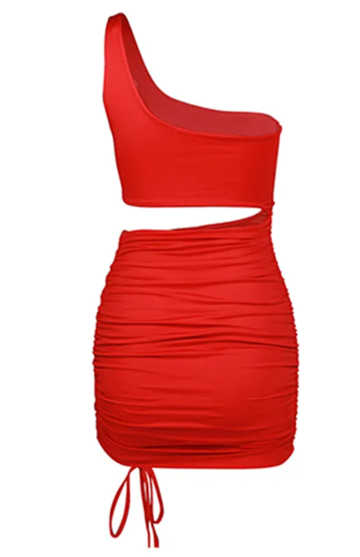 One-Shoulder Mini Dress with Cut-Out and Lace-Up Design