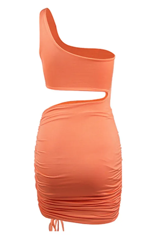 One-Shoulder Mini Dress with Cut-Out and Lace-Up Design