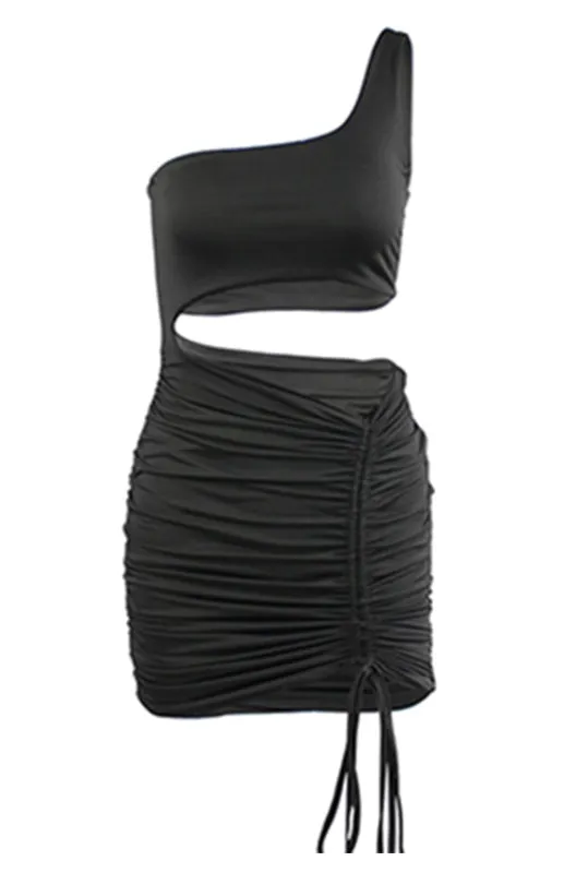 One-Shoulder Mini Dress with Cut-Out and Lace-Up Design