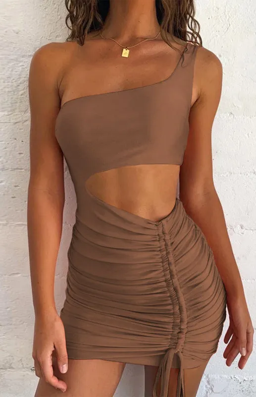 One-Shoulder Mini Dress with Cut-Out and Lace-Up Design