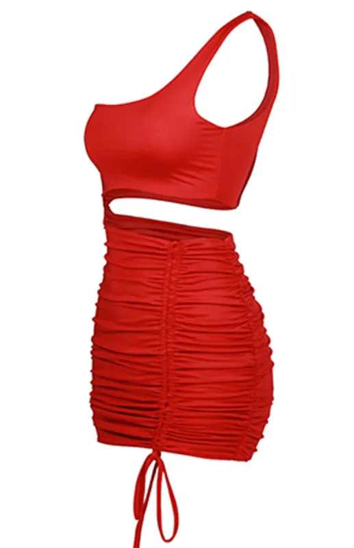 One-Shoulder Mini Dress with Cut-Out and Lace-Up Design