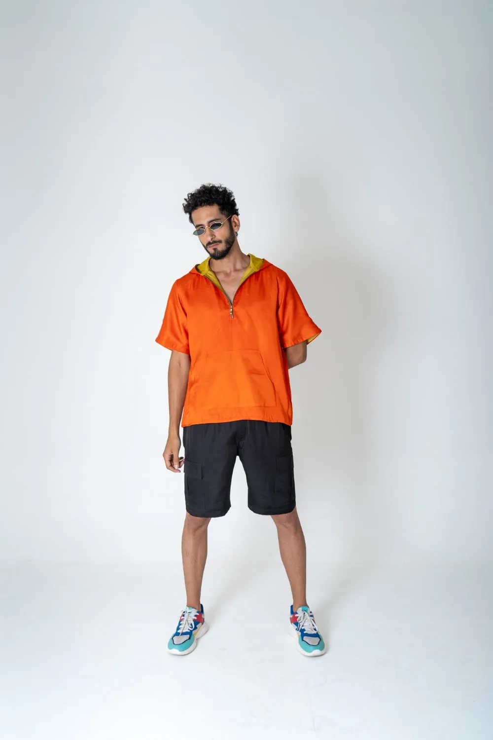 Orange-Yellow Color-Block Hoodie