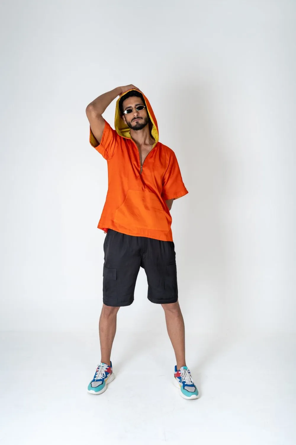 Orange-Yellow Color-Block Hoodie