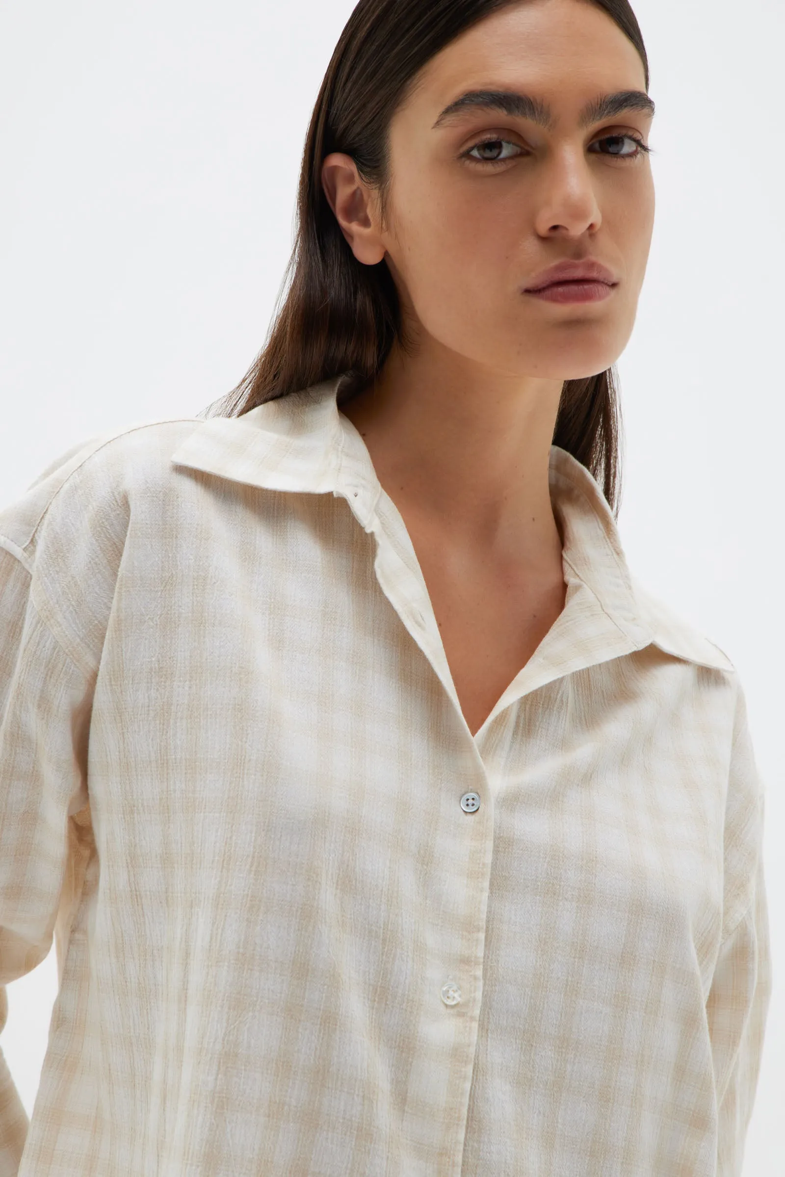 Oversized Check Shirt Stone