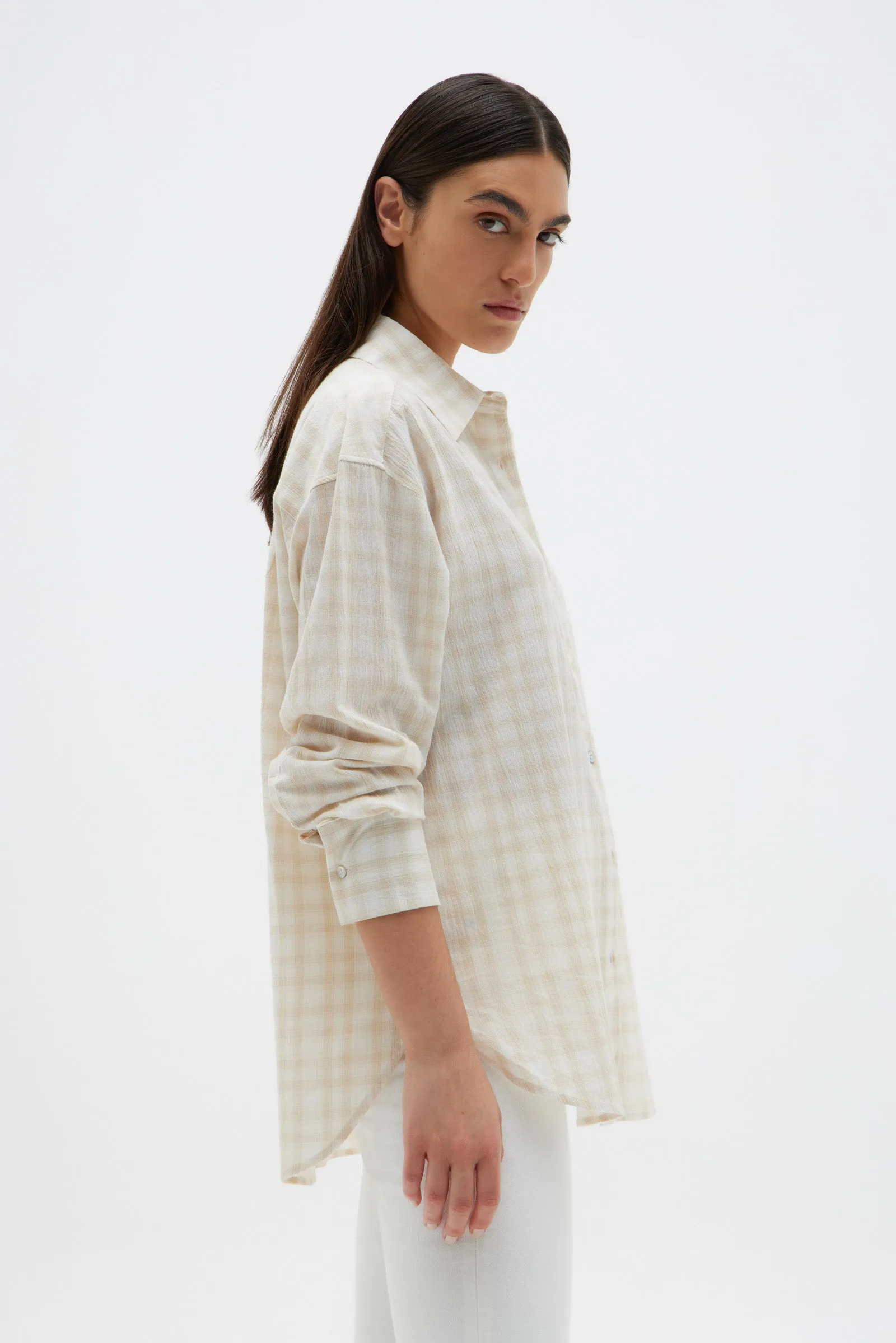 Oversized Check Shirt Stone