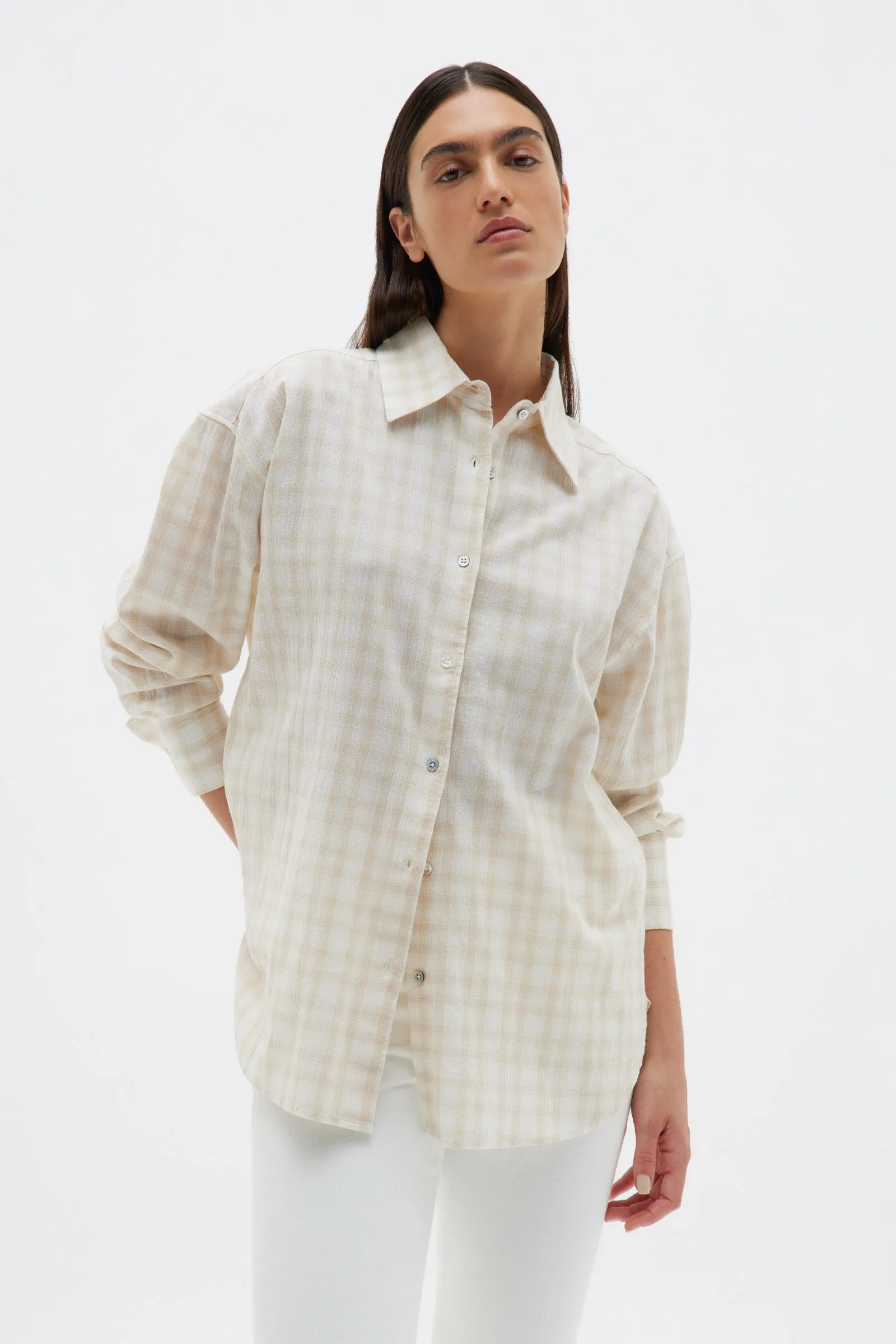Oversized Check Shirt Stone