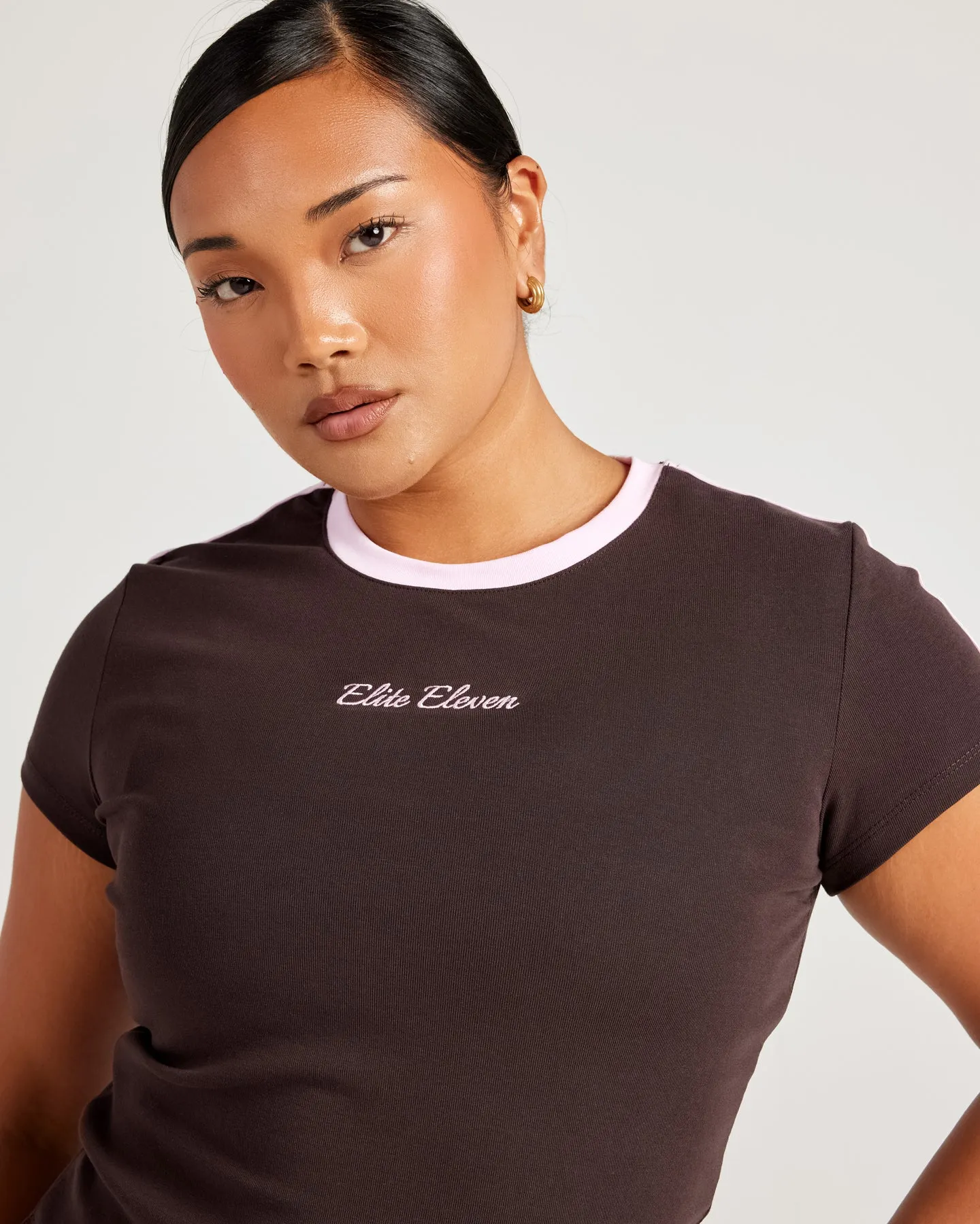 Panel Baby Tee - Espresso/Pink