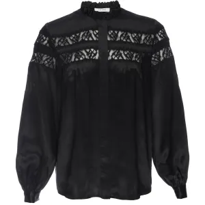 Paneled Lace Long Sleeve Top Noir