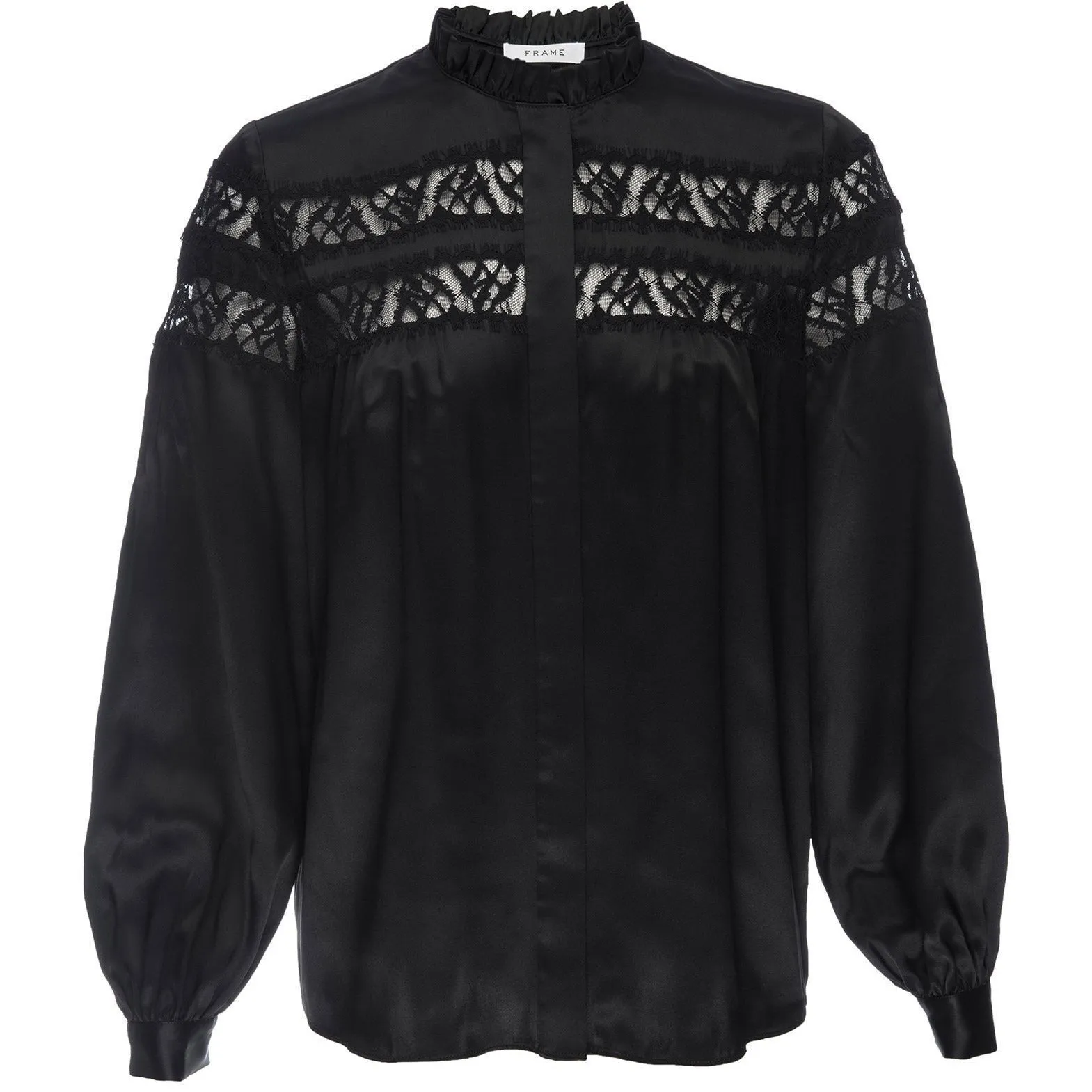Paneled Lace Long Sleeve Top Noir