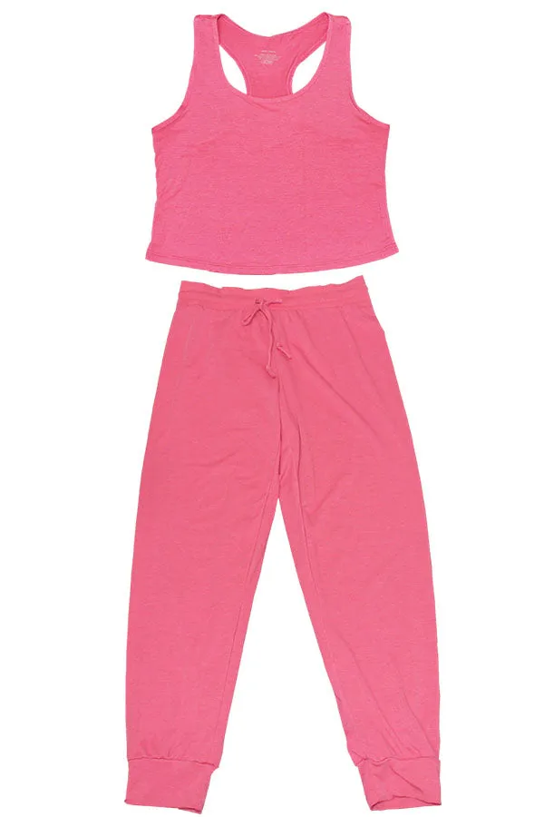 PB3051 6 Piece Cropped Racerback & Jogger Pants, Soft and Stretchy 2-Piece Pajama Set