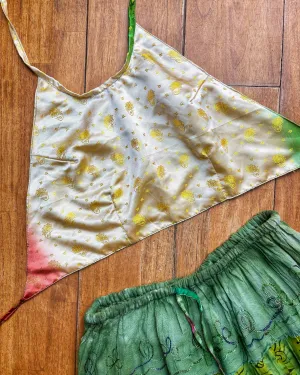 Peach Blossom Recycled Sari Halter Crop Top