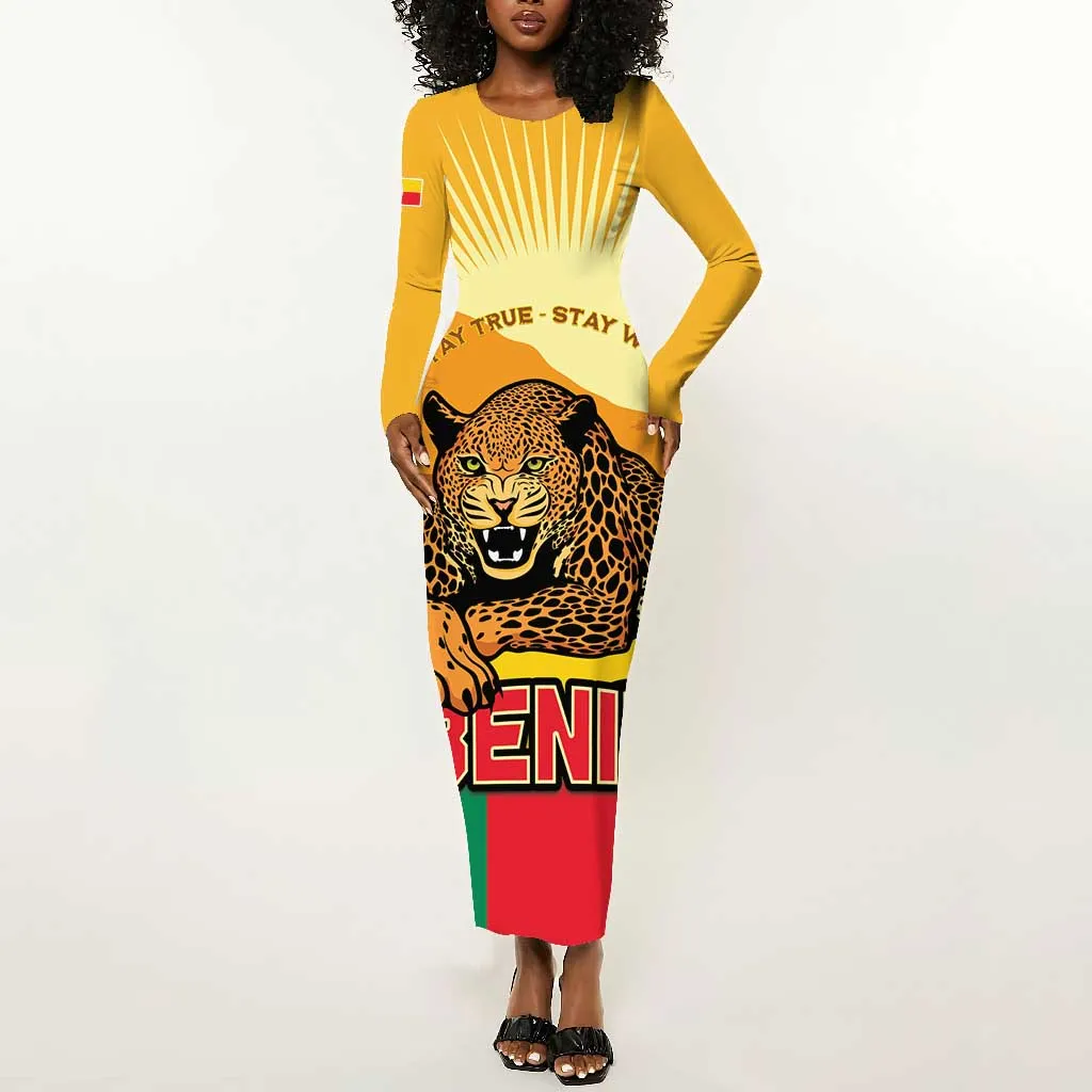Personalised Afro Benin Leopard Long Sleeve Bodycon Dress Stay True - Stay Wild LT15