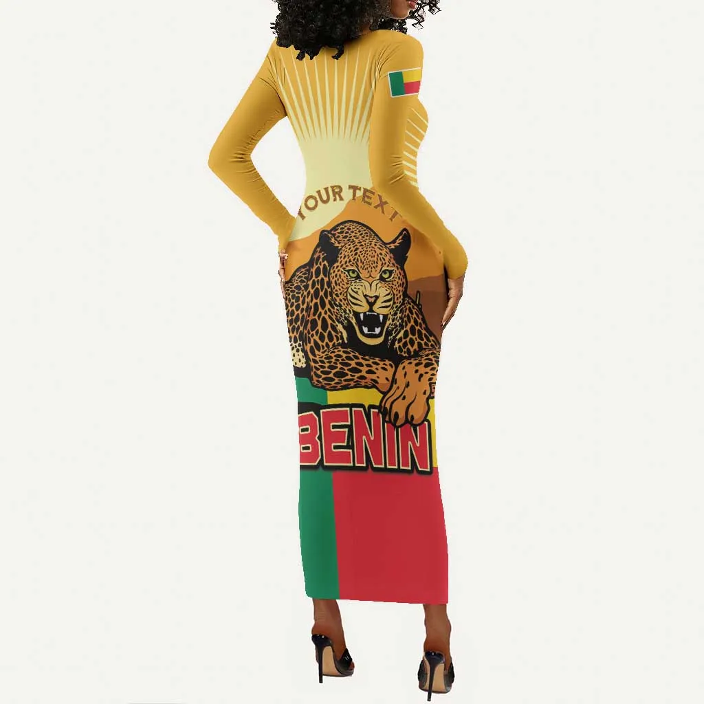 Personalised Afro Benin Leopard Long Sleeve Bodycon Dress Stay True - Stay Wild LT15