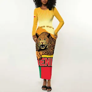 Personalised Afro Benin Leopard Long Sleeve Bodycon Dress Stay True - Stay Wild LT15