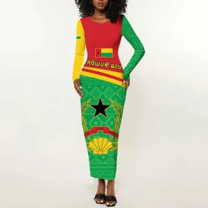 Personalised Afro Guinea Bissau Long Sleeve Bodycon Dress Coat Of Arms Mix African Pattern LT15