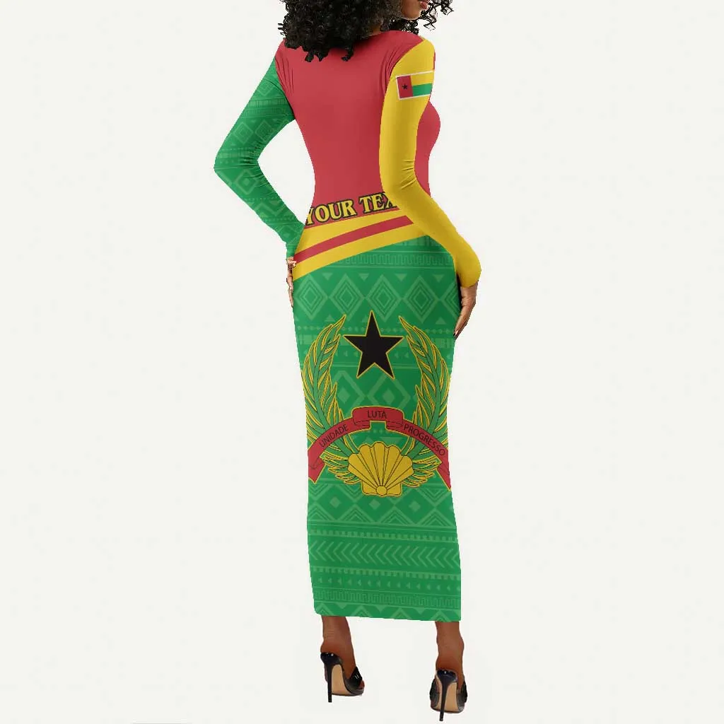 Personalised Afro Guinea Bissau Long Sleeve Bodycon Dress Coat Of Arms Mix African Pattern LT15
