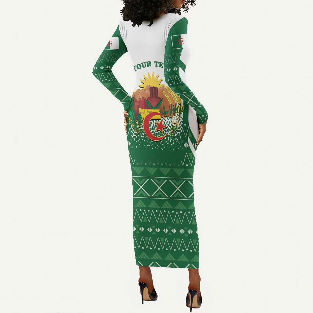 Personalized Afro Algeria Long Sleeve Bodycon Dress Coat Of Arms African Pattern LT14