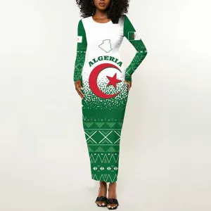 Personalized Afro Algeria Long Sleeve Bodycon Dress Coat Of Arms African Pattern LT14