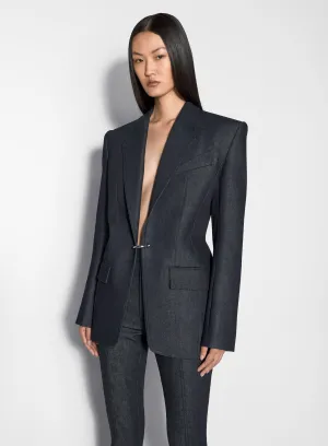 pierced tailored raw denim jacket