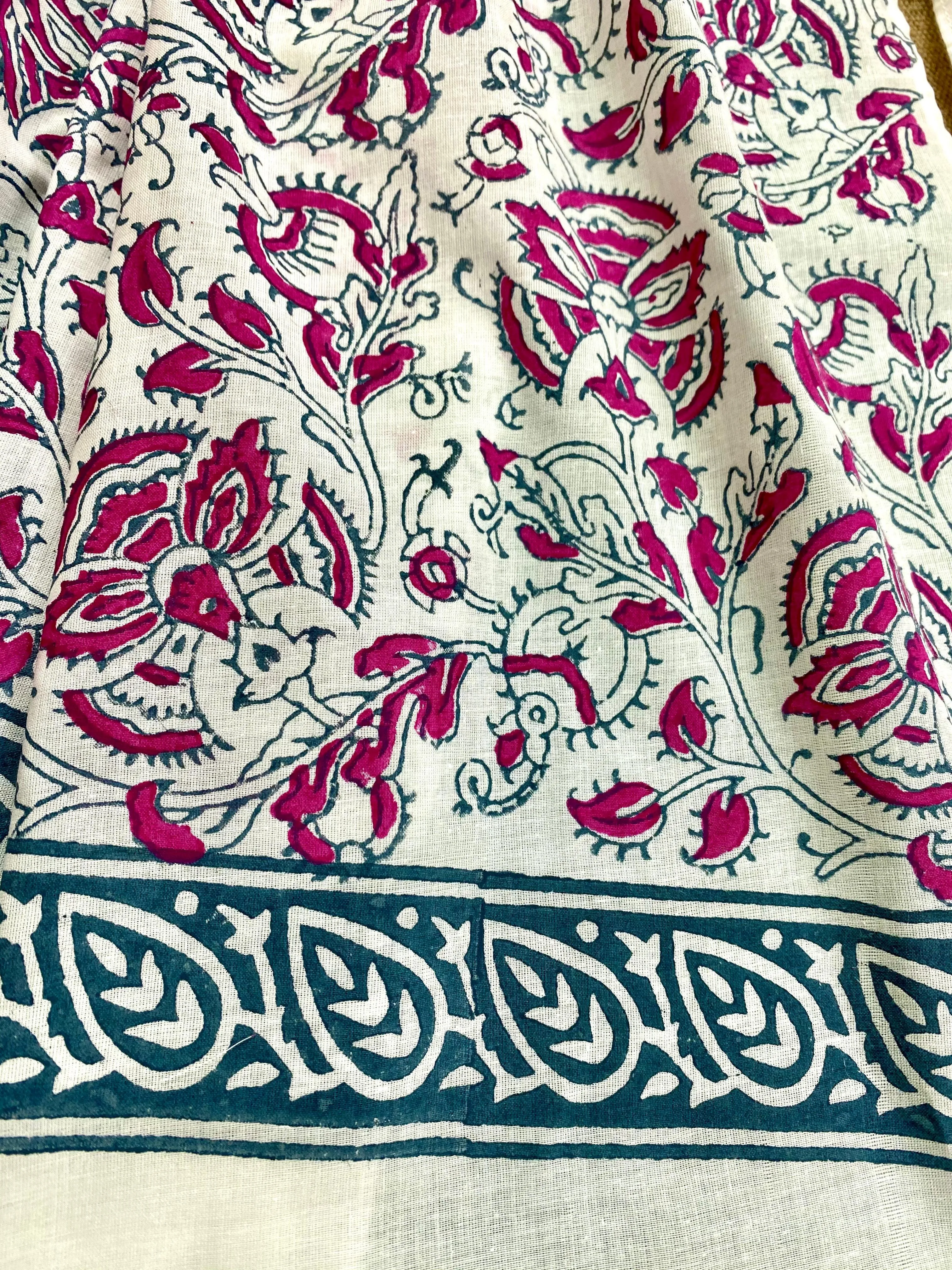 Pink & Grey Kalamkari Block Printed Voile Cotton Scarf