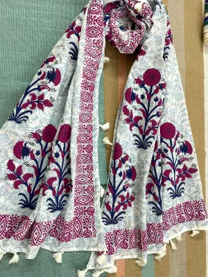 Pink & Navy Block Printed Muslin Scarf