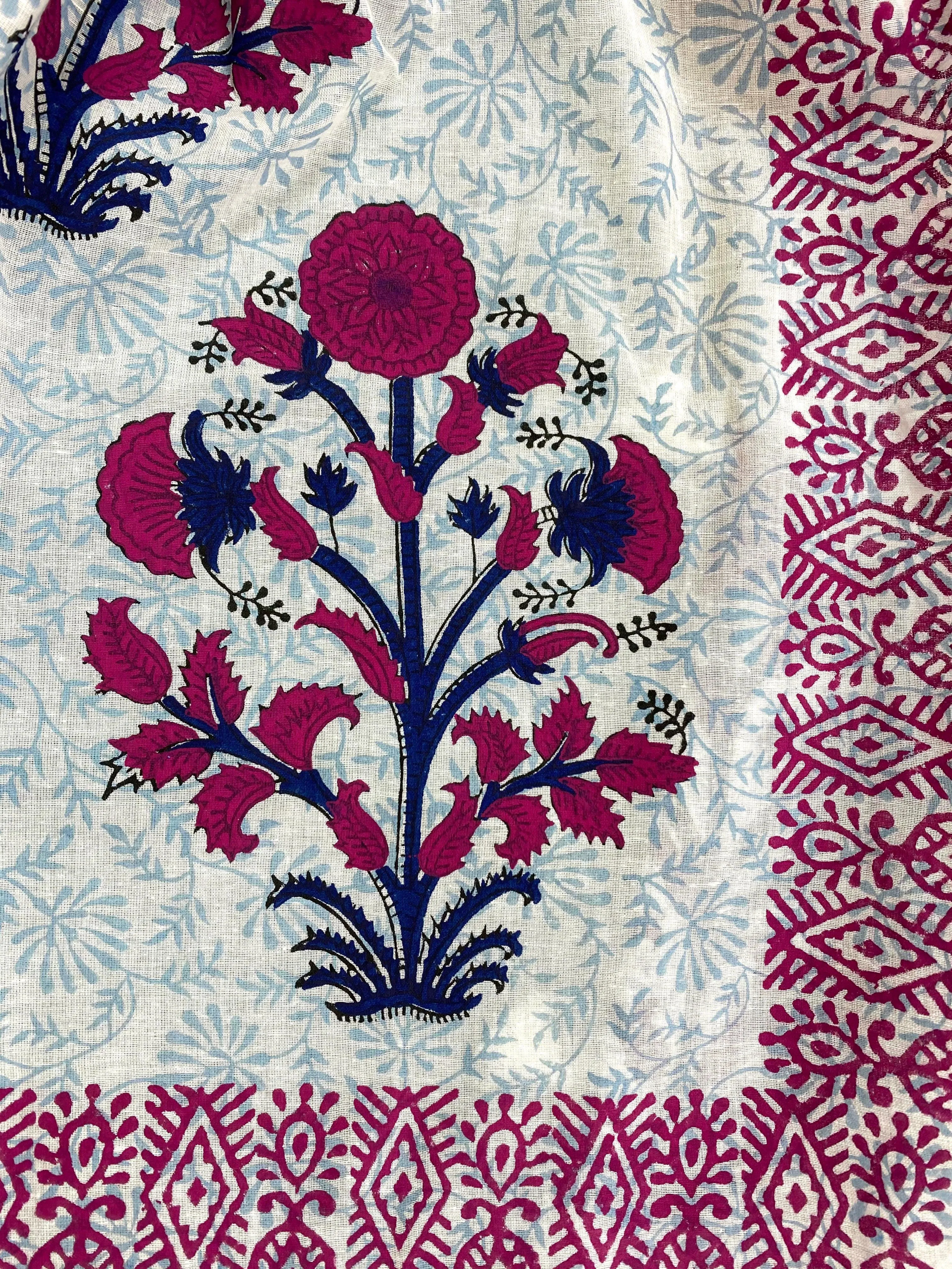 Pink & Navy Block Printed Muslin Scarf