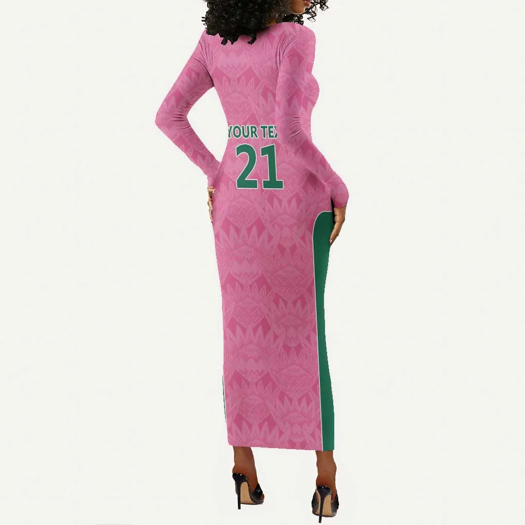 Pink South Africa Cricket Custom Long Sleeve Bodycon Dress African King Proteas Be Way Pink LT9