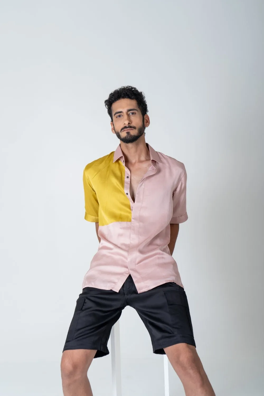 Pink-Yellow Color-Blocked Shirt