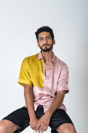 Pink-Yellow Color-Blocked Shirt