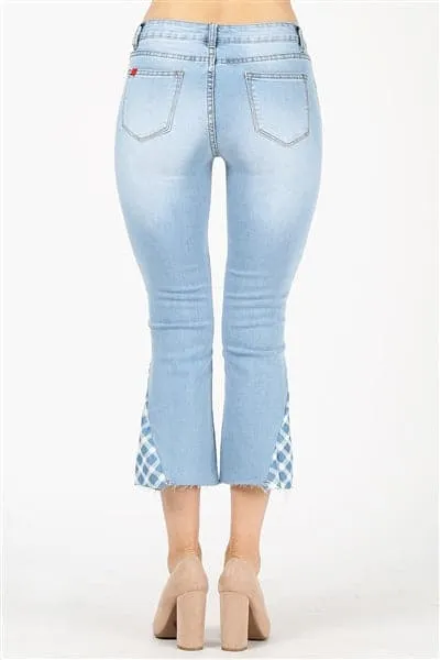 Plaid Contrast Kick Flare Cropped Jeans - Pack of 12