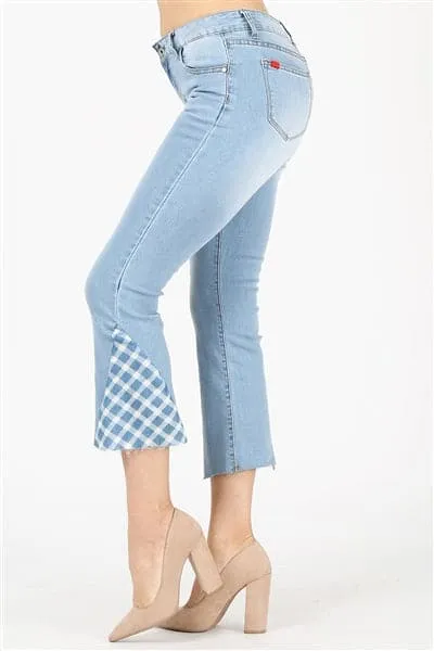 Plaid Contrast Kick Flare Cropped Jeans - Pack of 12