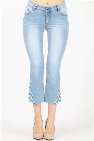 Plaid Contrast Kick Flare Cropped Jeans - Pack of 12