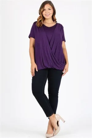 Plus Size Cross Draped V-Neck Top Plum - Pack of 6