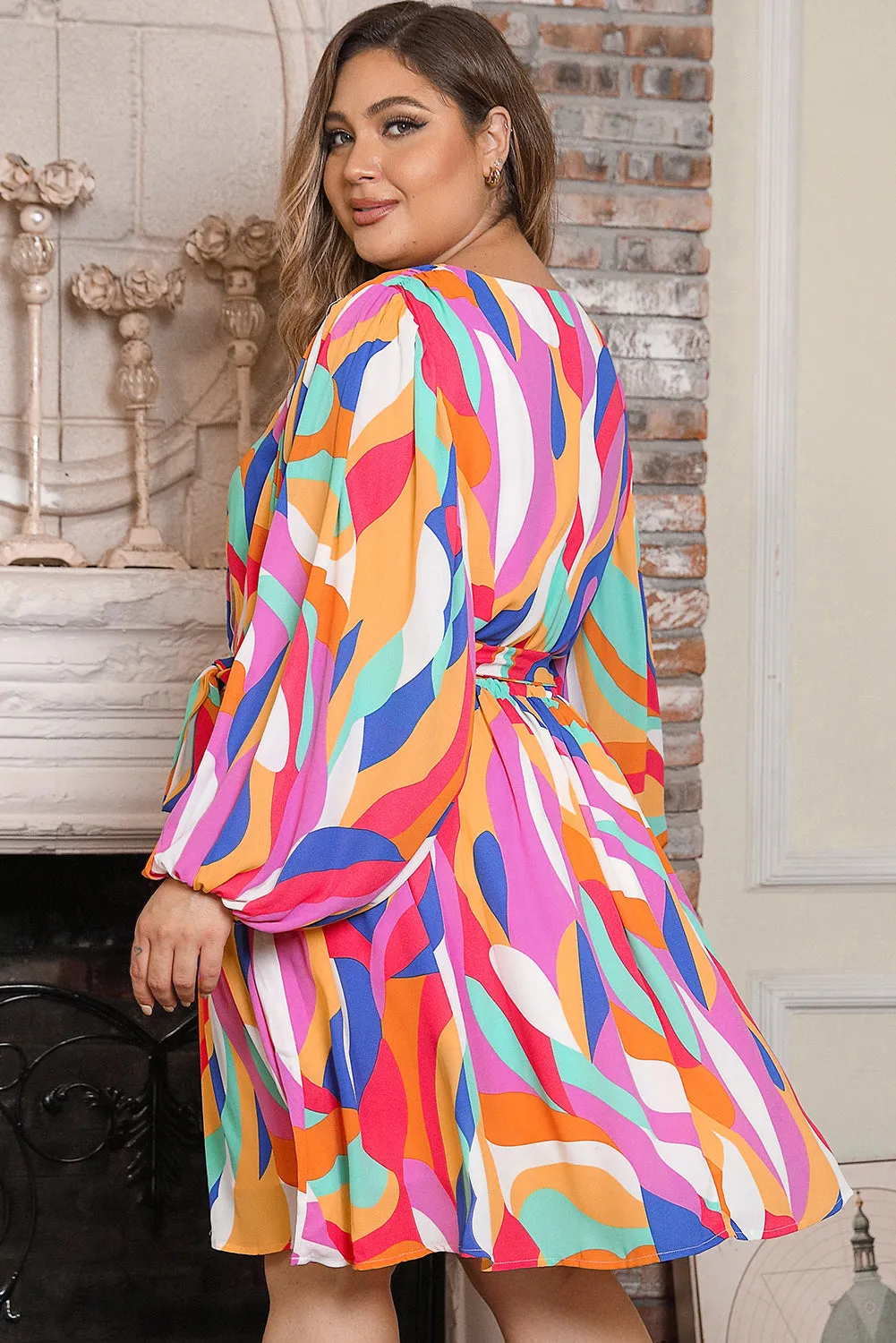 Plus Size Oversized Sleeve Belted Dress
