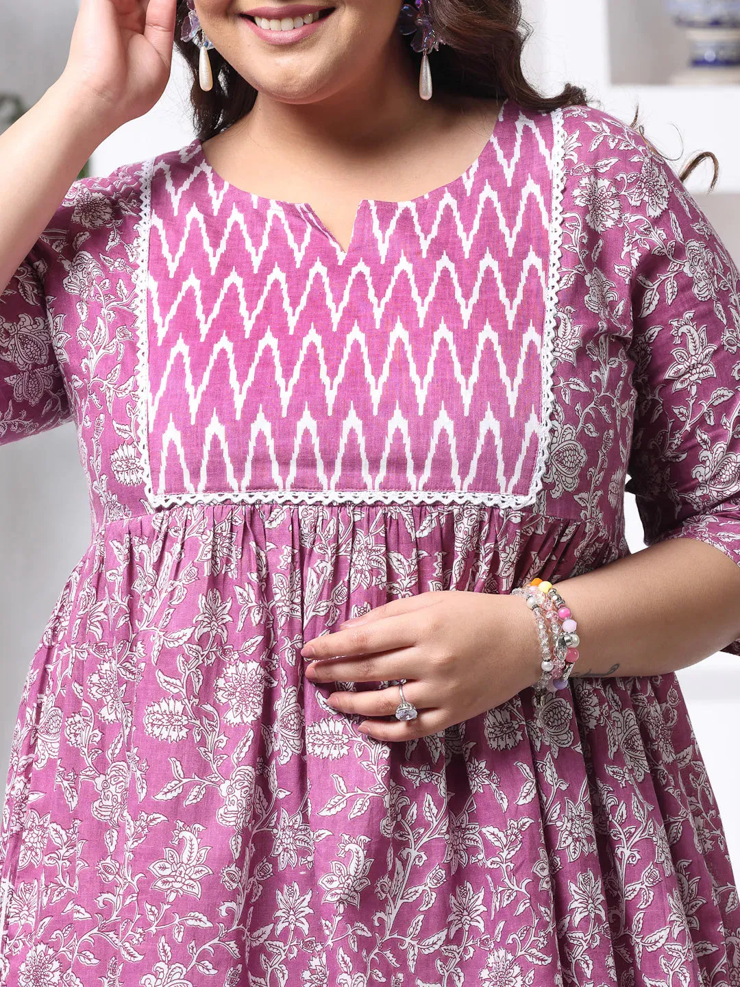 Plus Size Women Floral Printed Cotton Peplum Top-TOPPURPLEHAZELPLUS