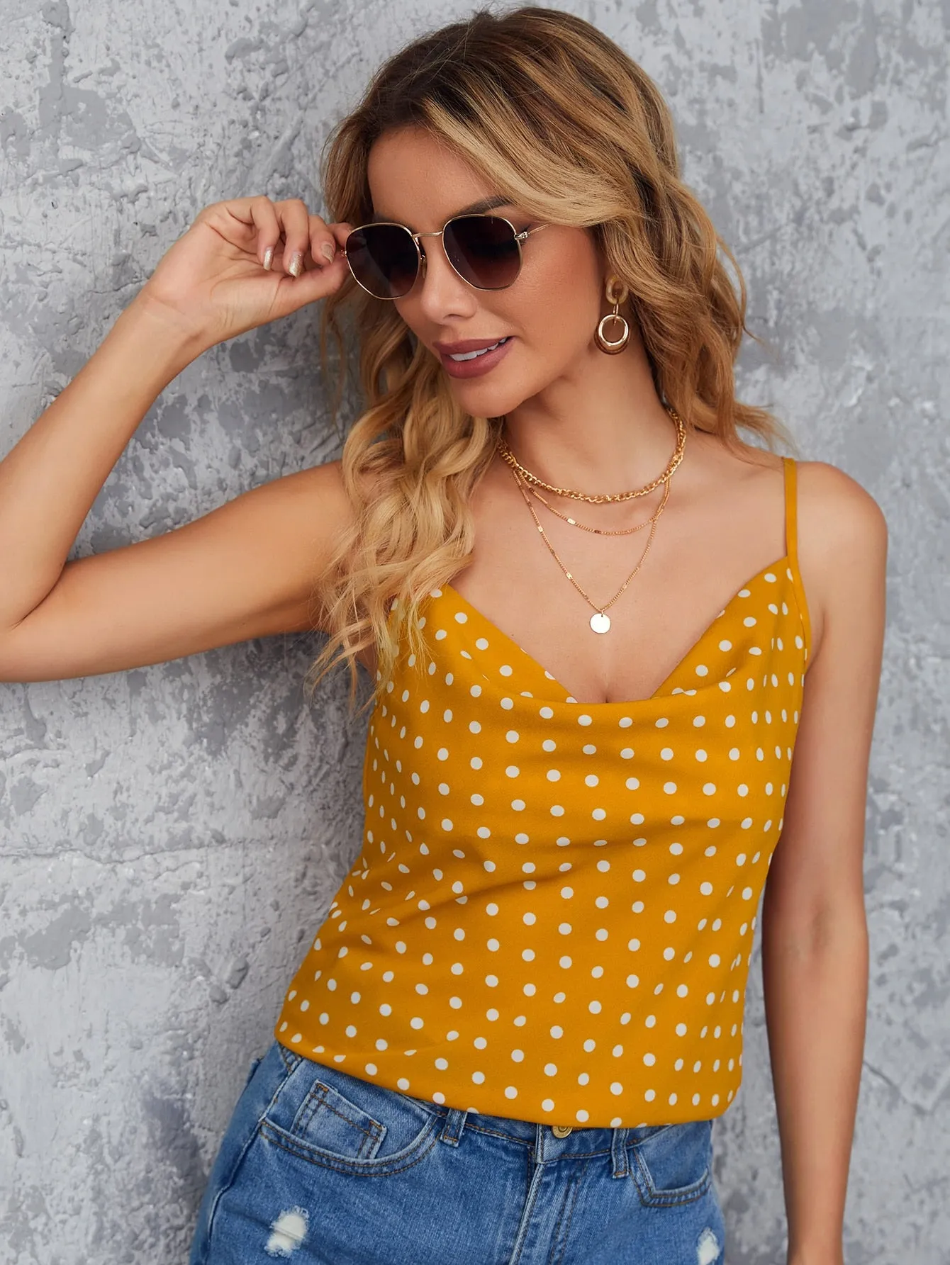 Polka Dot Draped Cami Top