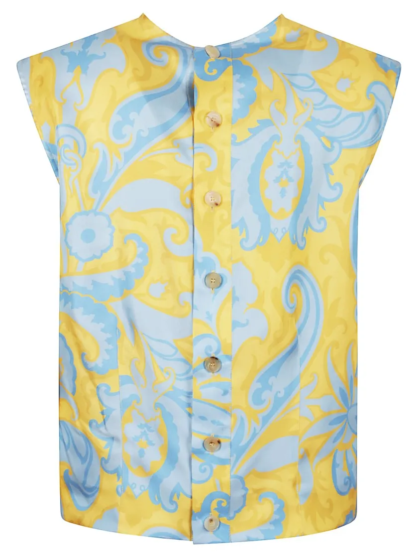 Powder Blue And Yellow Swirl Top