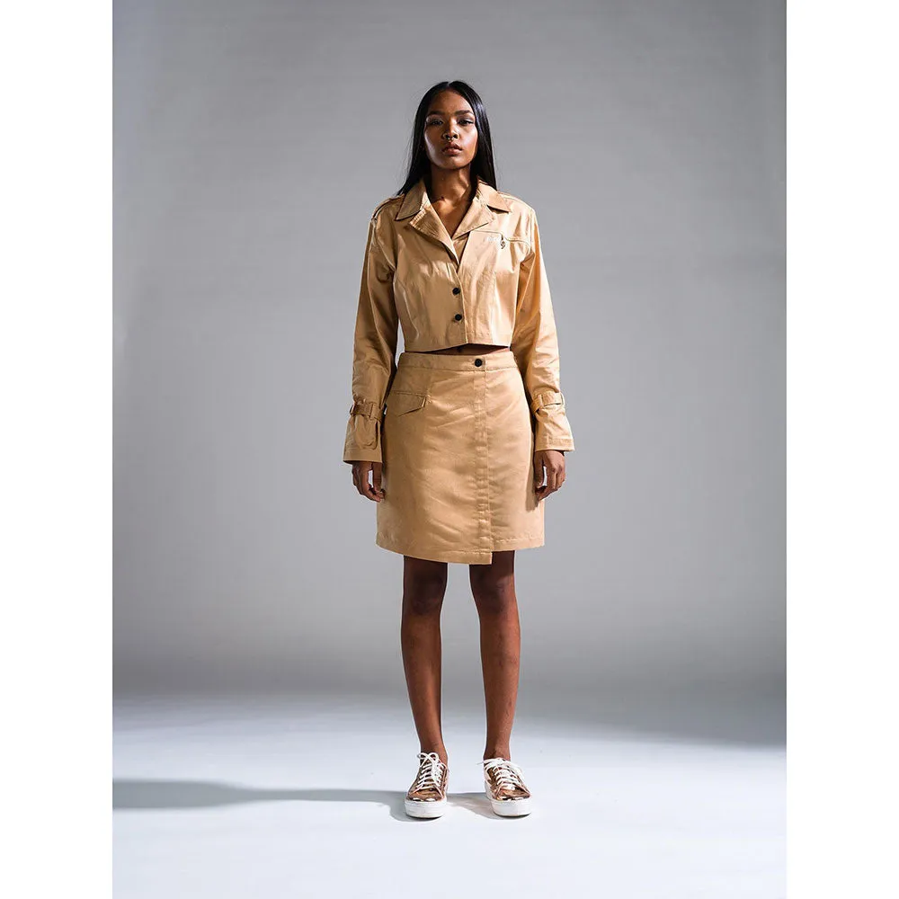 PRIMAL GRAY Beige Recycled Cotton Cropped Trench Jacket