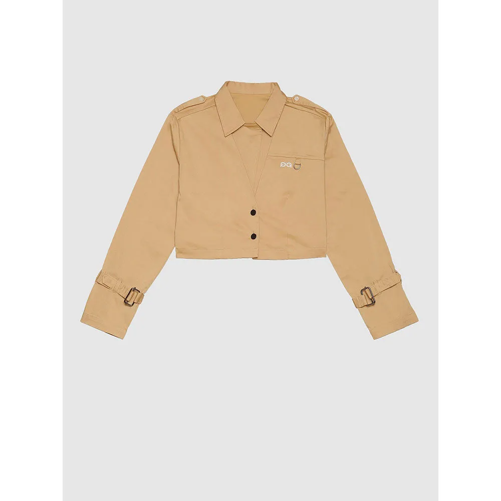 PRIMAL GRAY Beige Recycled Cotton Cropped Trench Jacket