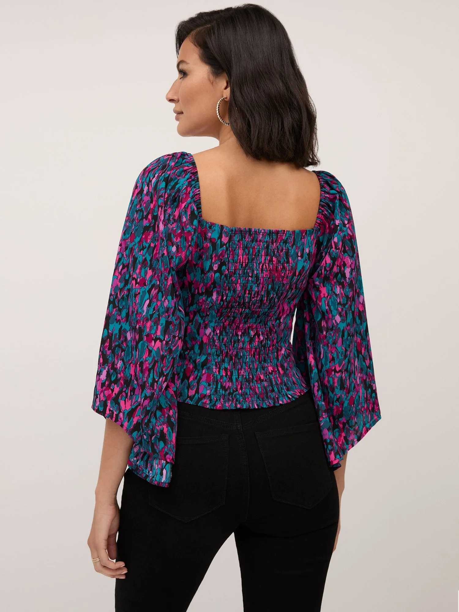 Printed Drape-Sleeve Corset Top