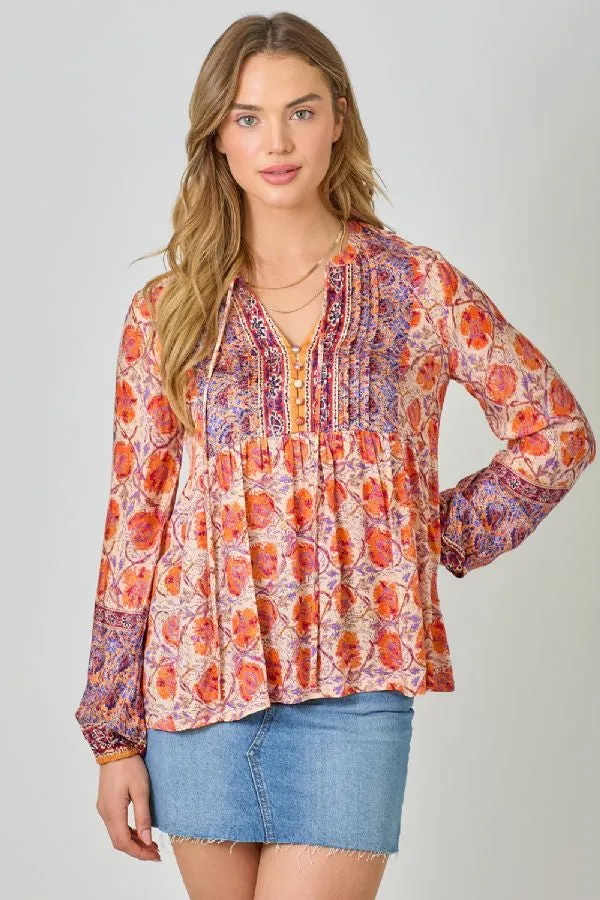 PRINTED PEASANT BLOUSE