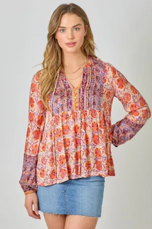 PRINTED PEASANT BLOUSE