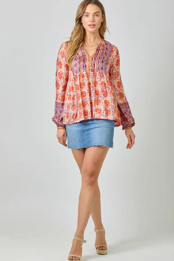 PRINTED PEASANT BLOUSE