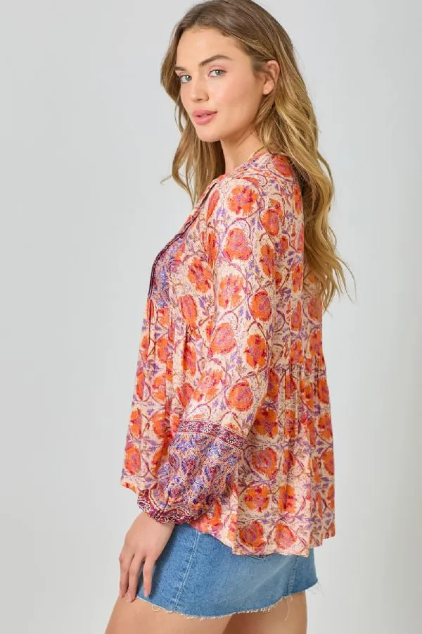 PRINTED PEASANT BLOUSE