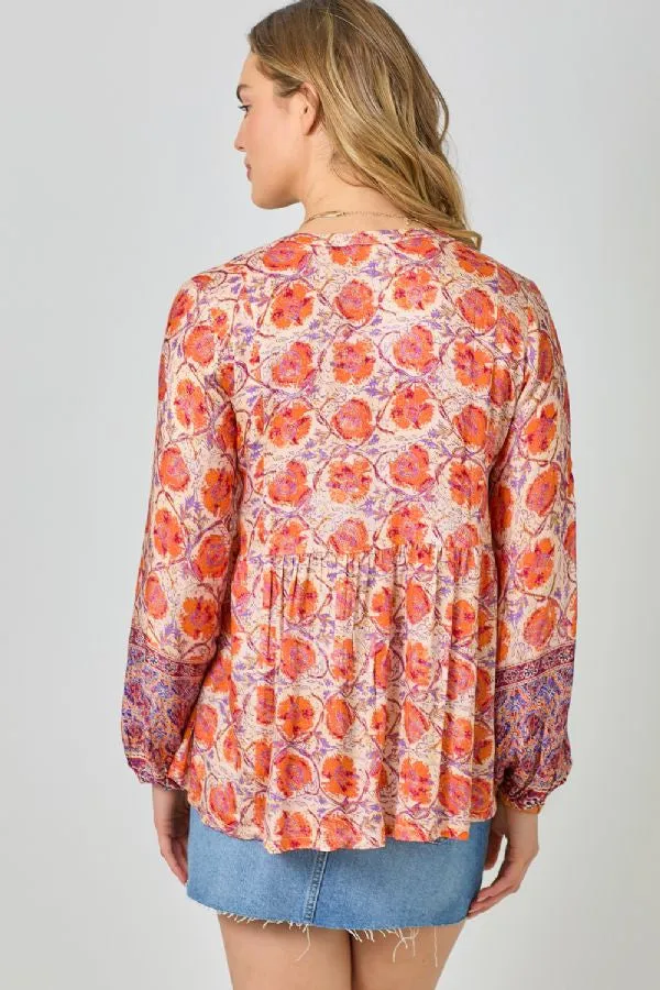 PRINTED PEASANT BLOUSE